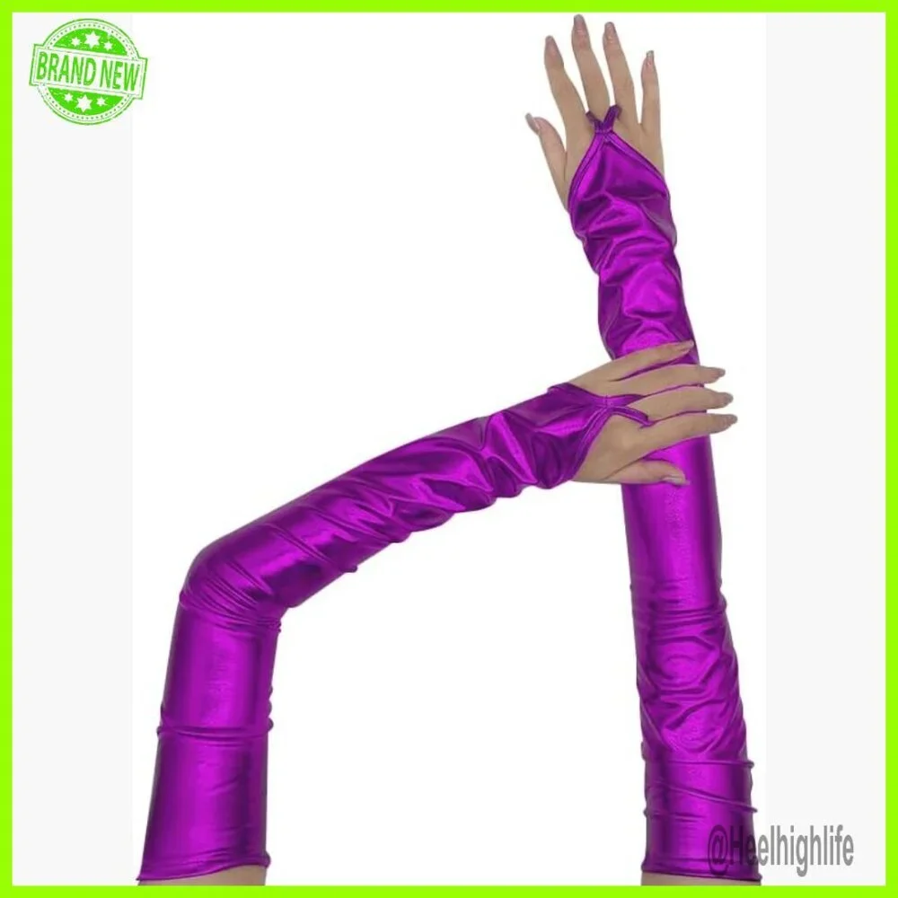 Patent Leather Elbow Length Fingerless Gloves One Size Elegant Party